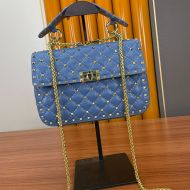 Valentino Garavani Medium Rockstud Spike Chain Bag In Lambskin Blue