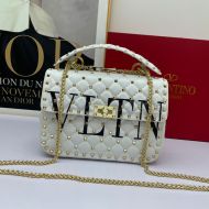 Valentino Garavani Medium Rockstud Spike Chain Bag In VLTN Lambskin White