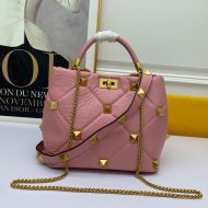 Valentino Garavani Meidum Roman Stud Handbag In Nappa Lambskin Pink