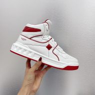 Valentino Garavani One Stud Mid-Top Sneakers Unisex Calfskin White/Red