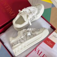 Valentino One Stud XL Low-Top Sneakers Unisex Nappa Leather with Toile Iconographe Crystals White