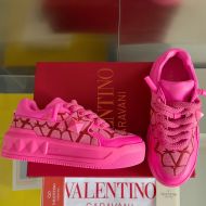 Valentino One Stud XL Low-Top Sneakers Unisex Nappa Leather with Toile Iconographe Fabric Rose