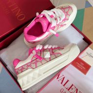 Valentino One Stud XL Low-Top Sneakers Unisex Nappa Leather with Toile Iconographe Fabric White/Rose