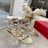 Valentino Garavani Rockstud Flat Sandals with Ankle Strap Women Calfskin Gold