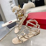 Valentino Garavani Rockstud Flat Sandals with Ankle Strap Women Calfskin Rose Gold