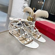 Valentino Garavani Rockstud Flat Sandals with Ankle Strap Women Calfskin White