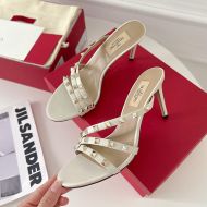 Valentino Garavani Rockstud Heeled Slides with Asymmetric-Straps Women Calfskin White