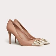 Valentino Rockstud Pumps with Studded Toecap Women Smooth Leather Pink/White