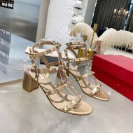 Valentino Garavani Rockstud Sandals with Ankle Strap Women Calfskin Rose Gold