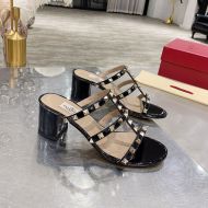 Valentino Garavani Rockstud Thick-Heeled Slides Women Patent Leather Black