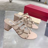 Valentino Garavani Rockstud Thick-Heeled Slides Women Patent Leather Khaki