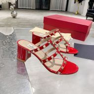 Valentino Garavani Rockstud Thick-Heeled Slides Women Patent Leather Red