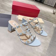 Valentino Garavani Rockstud Thick-Heeled Slides Women Patent Leather Sky Blue