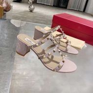 Valentino Garavani Rockstud Thick-Heeled Slides Women Patent Leather Pink
