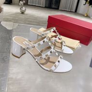 Valentino Garavani Rockstud Thick-Heeled Slides Women Patent Leather White