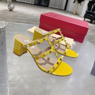 Valentino Garavani Rockstud Thick-Heeled Slides Women Patent Leather Lemon