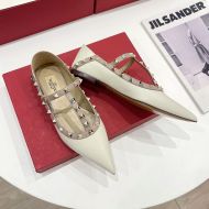 Valentino Garavani Rockstud Ballerina Flats with T-Strap Women Patent Leather Beige
