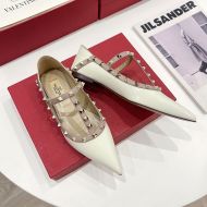 Valentino Garavani Rockstud Ballerina Flats with T-Strap Women Patent Leather White