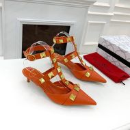 Valentino Gravani Roman Stud Pumps In Cow Leather Women Orange