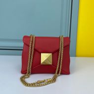 Valentino Garavani Small One Stud Shoulder Bag with Chain In Grainy Calfskin Red