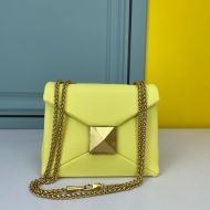 Valentino Garavani Small One Stud Shoulder Bag with Chain In Grainy Calfskin Lemon