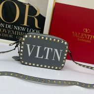 Valentino Garavani Small Rockstud Crossbody Bag In VLTN Calfskin Gray
