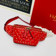 Valentino Garavani Small Rockstud Spike Belt Bag In Lambskin Red