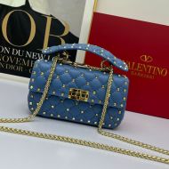 Valentino Garavani Small Rockstud Spike Chain Bag In Lambskin Blue
