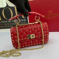 Valentino Garavani Small Rockstud Spike Chain Bag In Lambskin Red/Gold