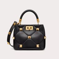 Valentino Garavani Small Roman Stud Handbag In Nappa Lambskin Black/Gold
