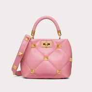 Valentino Garavani Small Roman Stud Handbag In Nappa Lambskin Pink