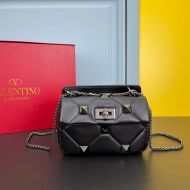 Valentino Garavani Small Roman Stud Shoulder Bag In Nappa Leather Black