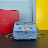 Valentino Garavani Small Roman Stud Shoulder Bag In Nappa Leather Blue