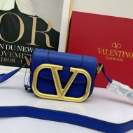 Valentino Garavani Small Supervee Shoulder Bag In Calfskin Blue