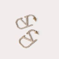Valentino Small VLogo Signature Earrings In Metal with Crystals Gold