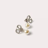 Valentino Mini VLogo Signature Pendant Earrings In Metal with Crystals and Pearls Silver