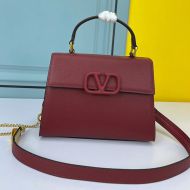 Valentino Small Vsling Handbag In Grainy Calfskin Burgundy