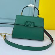 Valentino Small Vsling Handbag In Grainy Calfskin Green