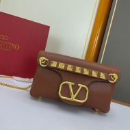 Valentino Stud Sign Shoulder Bag In Nappa Leather Brown