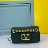 Valentino Stud Sign Shoulder Bag In Nappa Leather Green