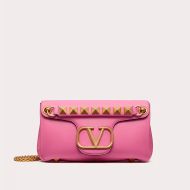 Valentino Stud Sign Shoulder Bag In Nappa Leather Pink