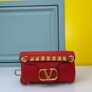 Valentino Stud Sign Shoulder Bag In Nappa Leather Red