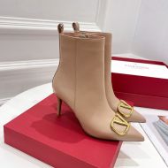 Valentino Garavani Cow Leather Ankle Boots With VLogo Women Apricot