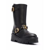 Valentino Garavani VLogo Signature Combat Boots with Buckle Straps Women Calfskin Black