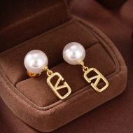 Valentino VLogo Signature Drop Earrings In Metal with Pearls Gold