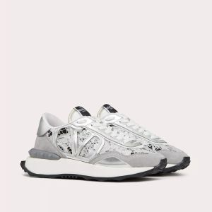 Valentino Garavani Lacerunner Sneakers with VLogo Unisex Lace and Mesh White/Grey