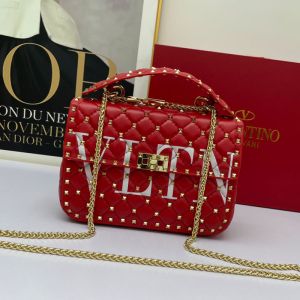 Valentino Garavani Medium Rockstud Spike Chain Bag In VLTN Lambskin Red