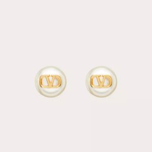 Valentino Micro VLogo Signature Earrings In Pearls with Metal Gold