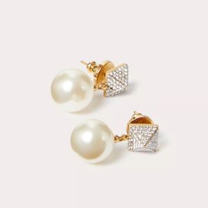 Valentino Mini Rockstud Earrings In Metal and Swarovski Crystals and Pearls Gold