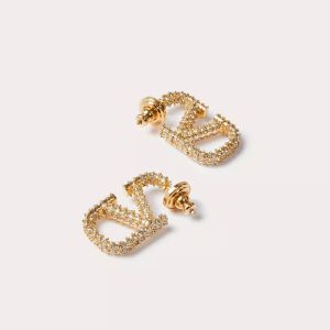 Valentino Mini VLogo Signature Earrings In Metal with Crystals Gold